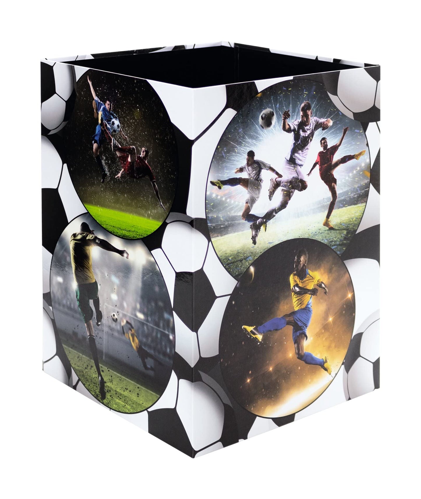 HERMA 19739 Football Design Waste Paper Bin 15 Litres Foldable Sturdy Cardboard Slim Bin for Girls & Boys Rectangular Waste Bin for Children's Room