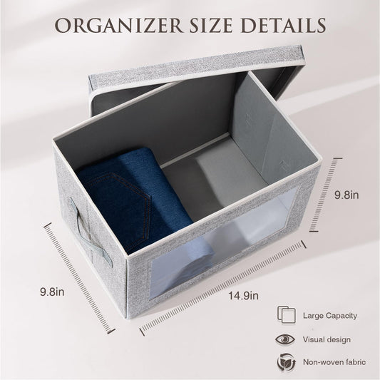 Homsorout 3 Pack Storage Boxes with Lids Foldable Storage Cubes with Transparent Window Fabric Storage Organiser Box for Toys, Clothes, Books