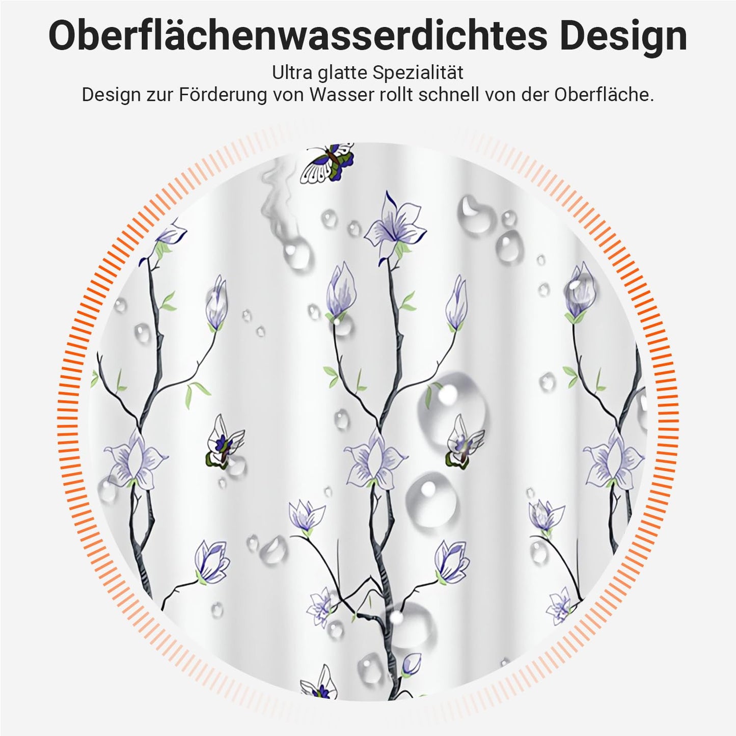 Lerores Shower Curtain 180x200 cm Flower Trees, Weighted Hem Anti-Mould Textile, Water-Repellent