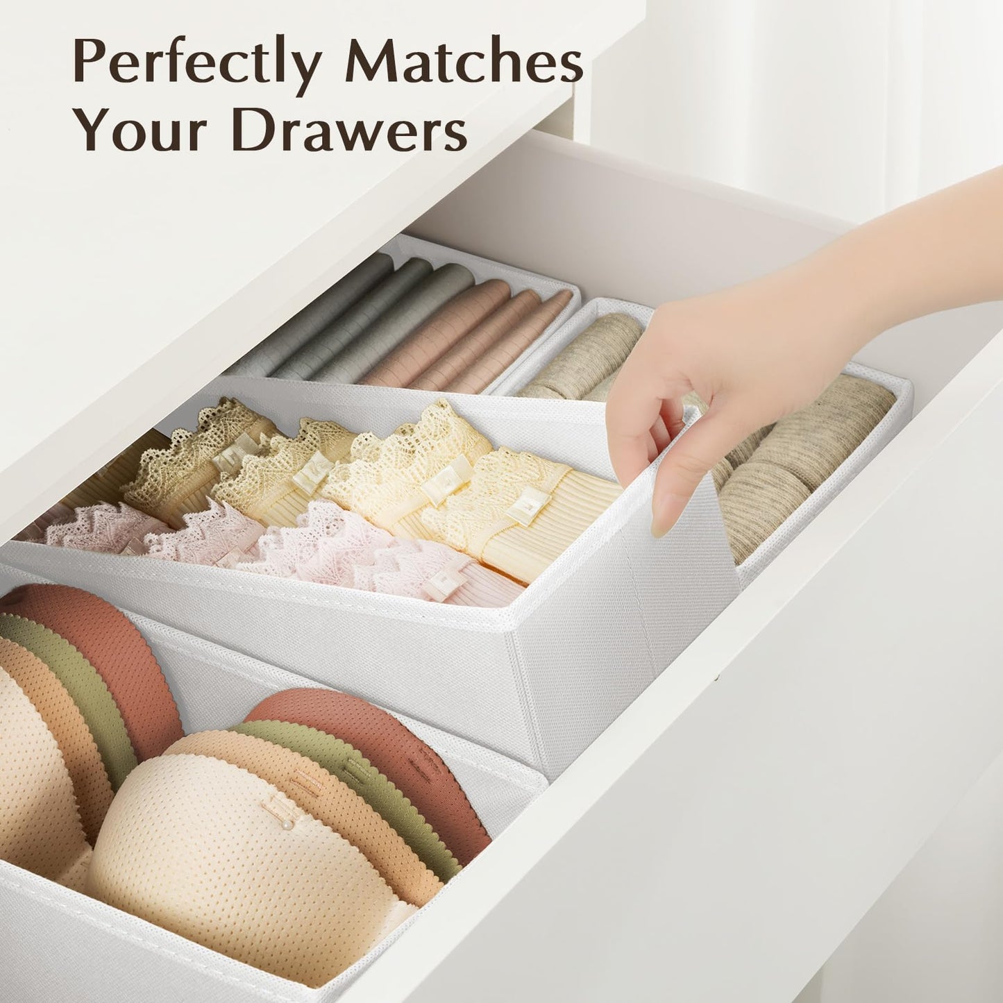 DIMJ Underwear Drawer Organiser for Baby, Dividers for Clothes, 4Pcs, White
