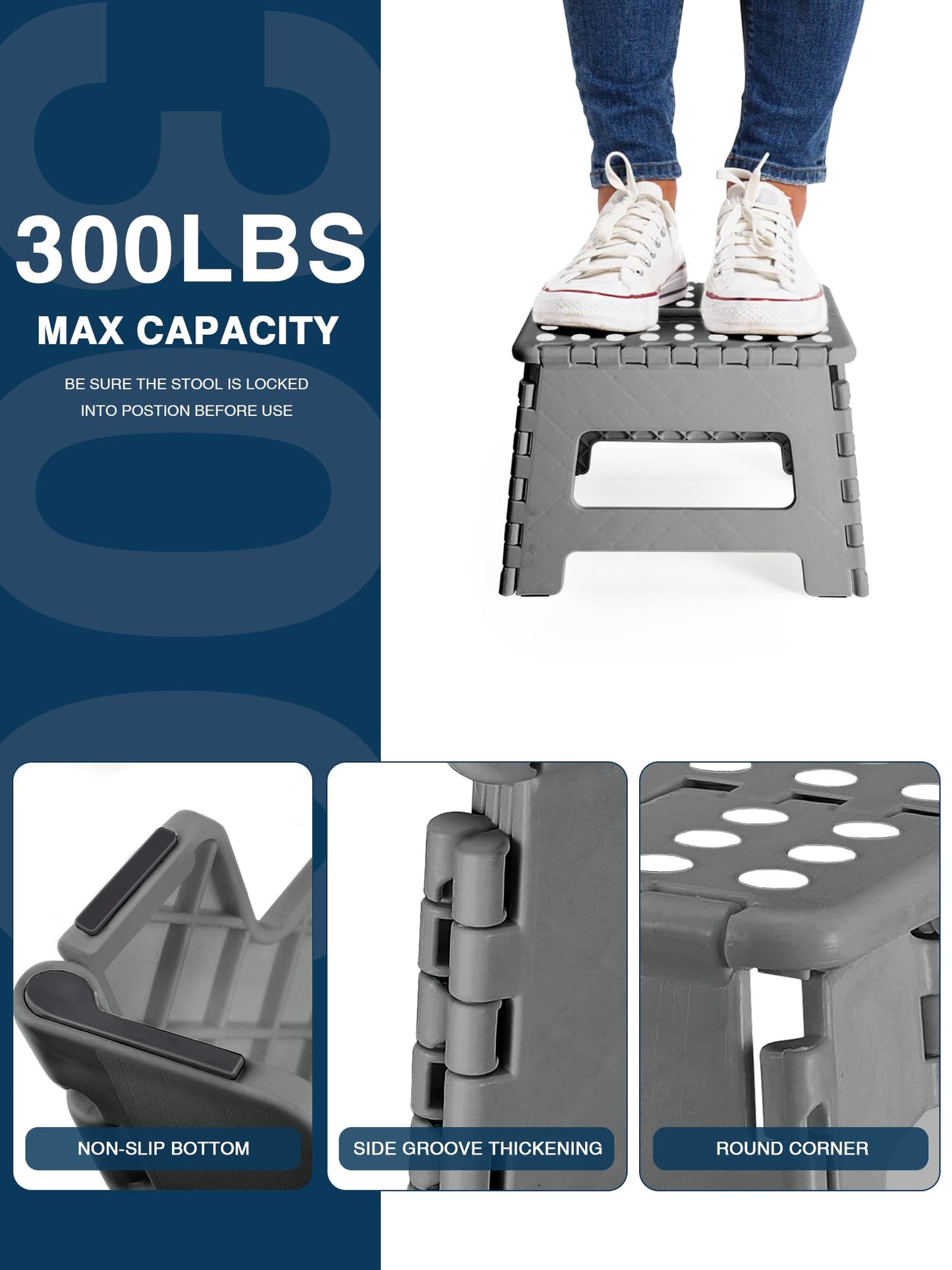 HOUSE DAY Folding Step Stool 9 Inch with Anti-Pinch Design & Carry Handle