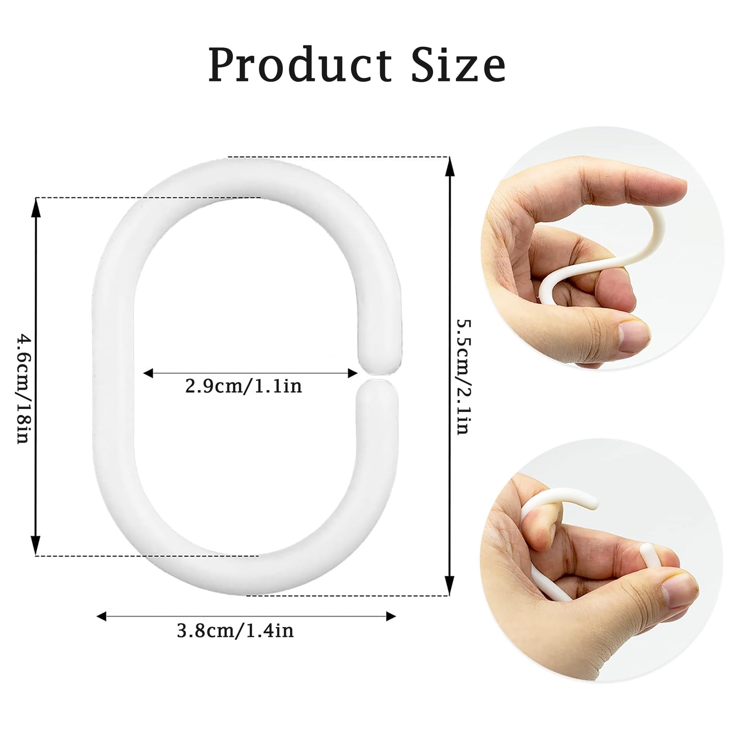 Plastic Shower Curtain Rings – Rust-Proof C-Shape Bathroom Hooks