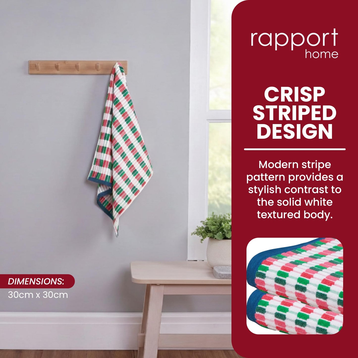Rapport Home Santa Cruz Face Towels 2 Pack | Multi | 30x30cm | Luxurious 500GSM 100% Cotton | Oeko-Tex Certified Soft & Absorbent Face Cloths