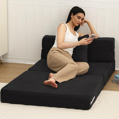 MeMoreCool Folding Mattress Single, Corduroy Fold Out Sofa Bed, Grey