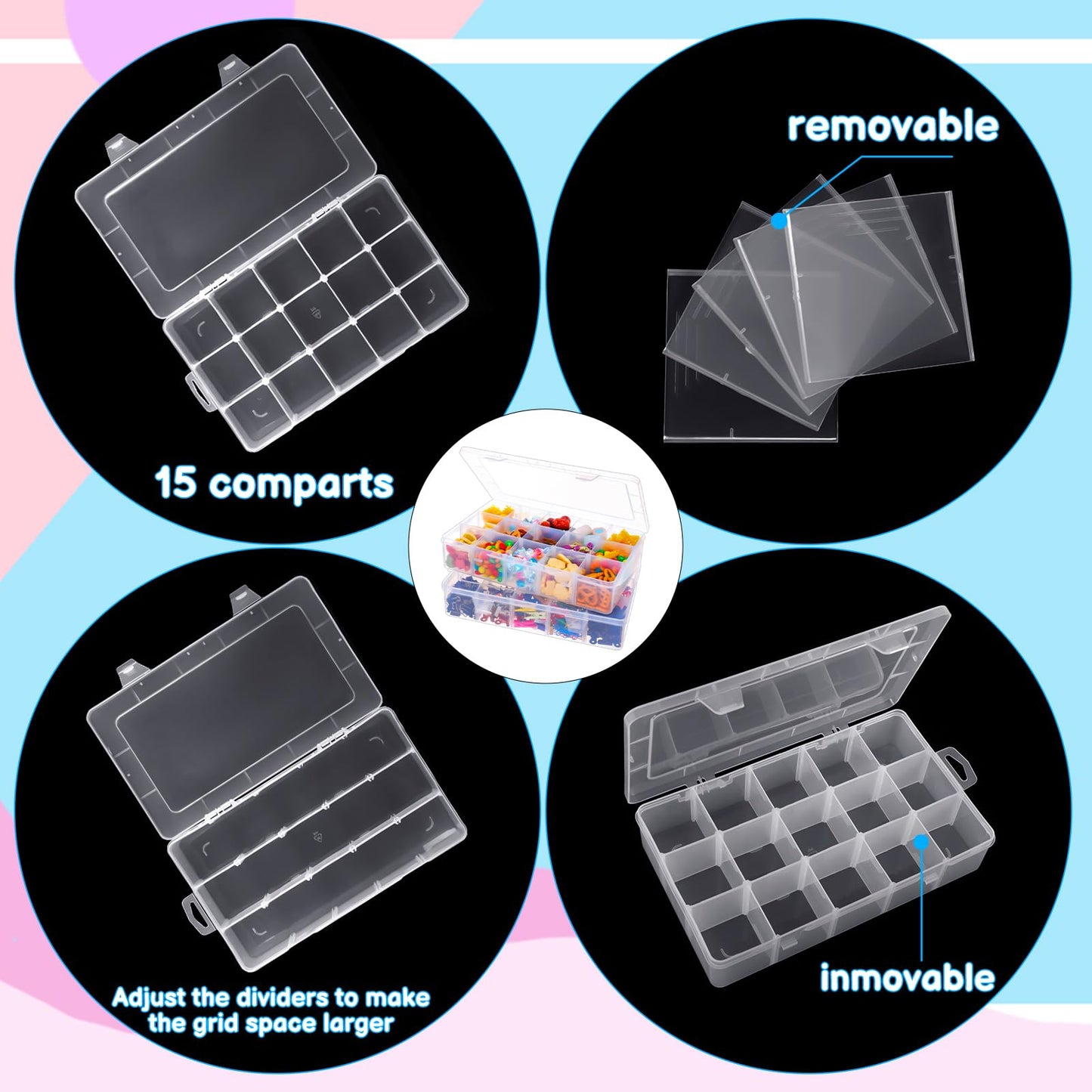 2 PCS Snack Boxes for Kids,Large Snack Box with 12 Removable Grids Compartments,Multi Plastic Snackle Box Organizer Container Storage Box for Jewelry