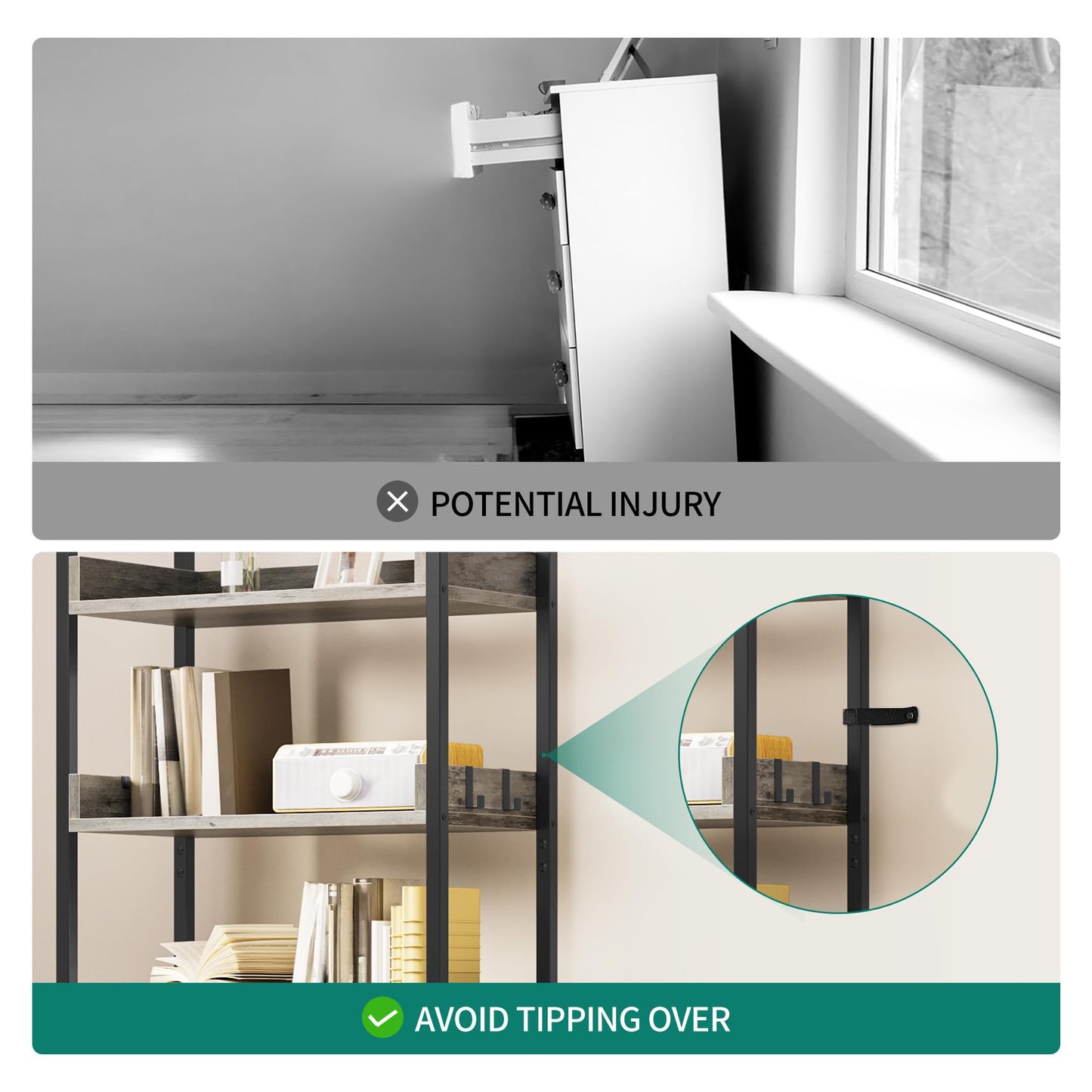 YITAHOME 5 Tier Bookcase, Floorstanding Wooden Shelves with Stable Steel Frame Shelving Unit