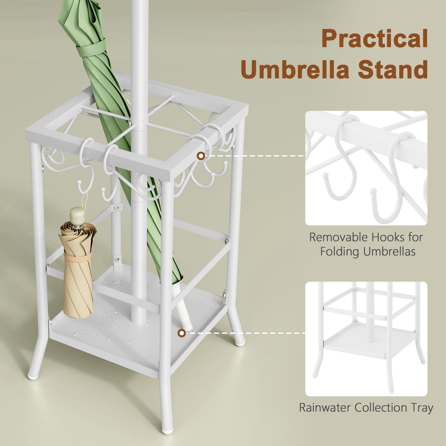 Hoctieon Coat Rack Freestanding, Coat Tree with Umbrella Holder, Metal Coat Rack Stand with 12 Hooks, Standing Coat Hanger Stand
