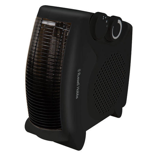 Russell Hobbs RHFH1005B 2000W/2KW Electric Fan Heater in Black, Portable Horizontal Vertical 2 Heat Settings Overheat Protection, Adjustable
