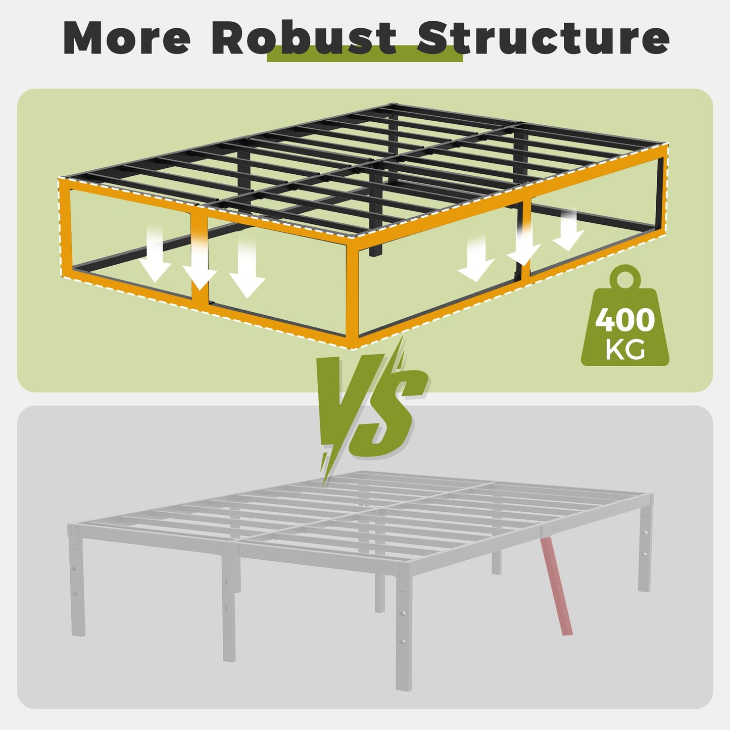 EMODA Double Bed Frame 36cm High with Steel Slats Support, Black