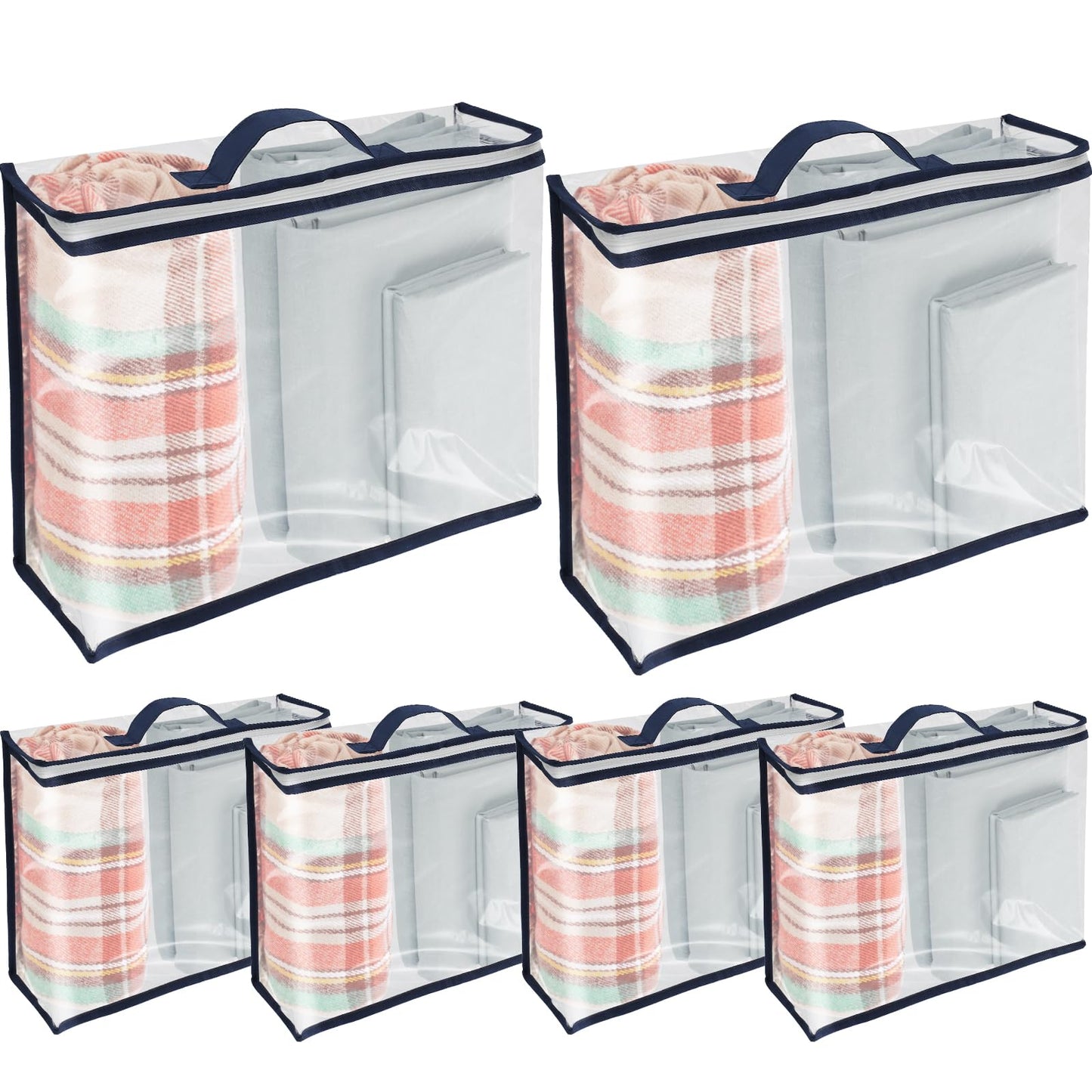 6 Pack Clear PVC Clothes Storage Bags with Zip Reinforced Handle Under Bed Bedding Organiser Blankets Storage Boxes Dustproof Transparent Moving