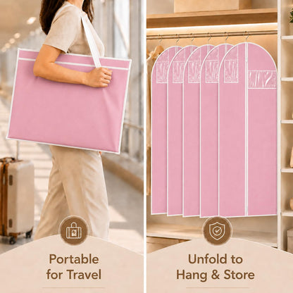 Sytinnice 2Pcs Long Dress Garment Bags, 60×180cm Folding Full Length Garment Cover Bag with Zipper, Pocket & Handle
