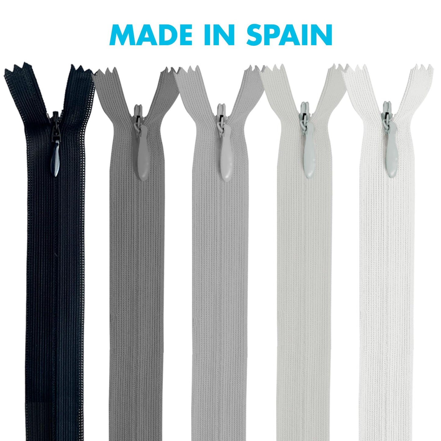 MARARDI [Pack 5] Invisible Zippers [Grey] Nylon [12cm] Zippers for Sewing and Crafts Fabric Garment Machine Sewing Bags Cotton Fabric with Metal