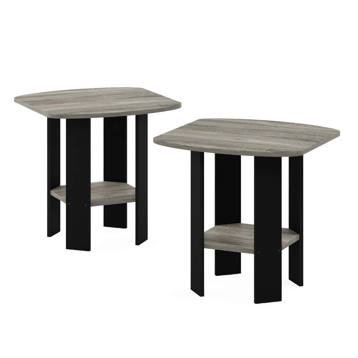 Furinno SIMPLE DESIGN Side Table Set of 2, 2-Tier End Table, Open Shelves Night Stand, Bedside Table, for Living Room, Bedroom, French Oak