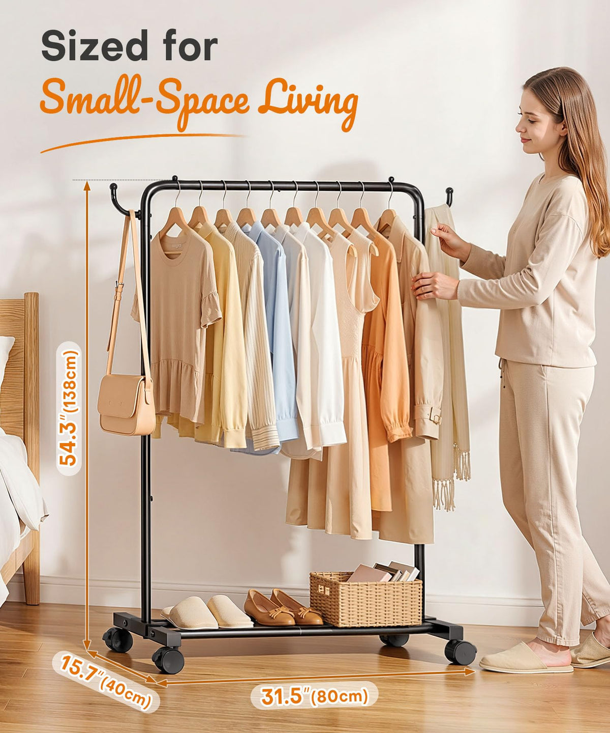 Yorbay Portable Clothes Rack for Bedroom: 4 Lockable Wheels Move Rooms