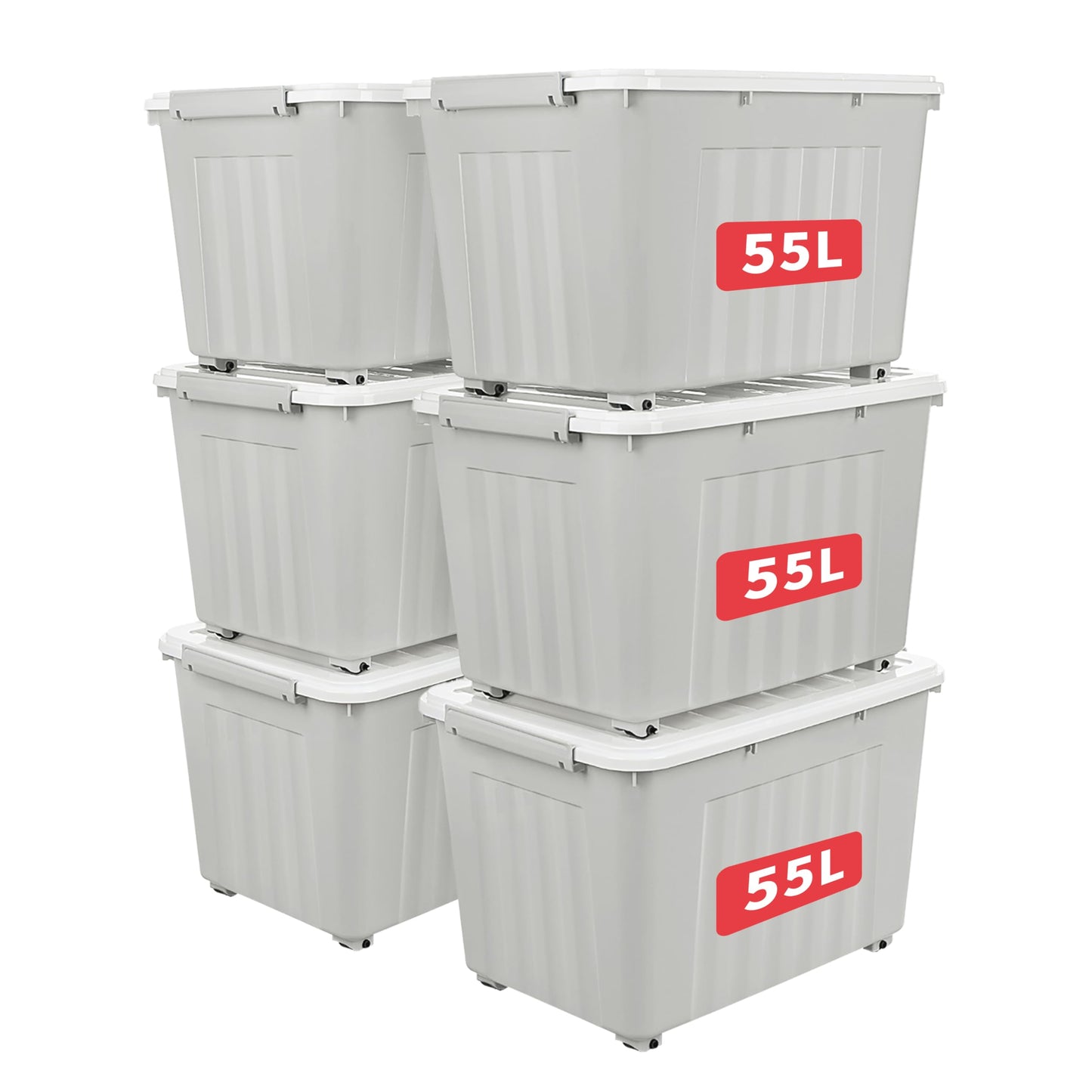 Cetomo 55L*6 Storage Boxes with Lids, Plastic Storage Box with Wheels and Secure Side Latches, Stackable & Nestable Organizer for Home, Office