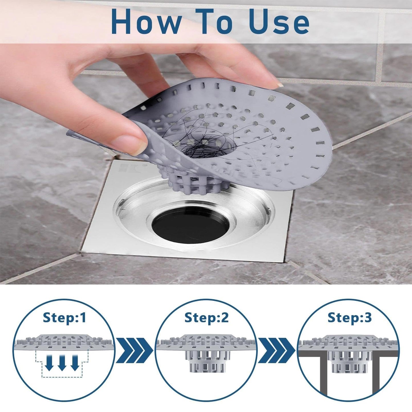 JOOTUEPO 1 Pack Silicone Shower Drain Hair Catcher, Silicone Sink Strainer Protector Shower Drain Cover Hair Stopper Trap Sink Filter for Bathroom