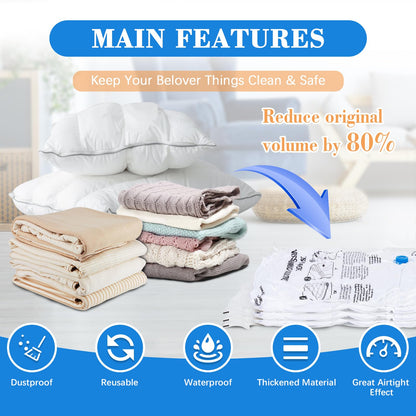 MagicQCraft 6 Pack Medium50 * 70cm Vacuum Storage Bags,Vacuum Compression Zipper Storage Bags with Airtight Valve and Hand Pump,Save 80% More