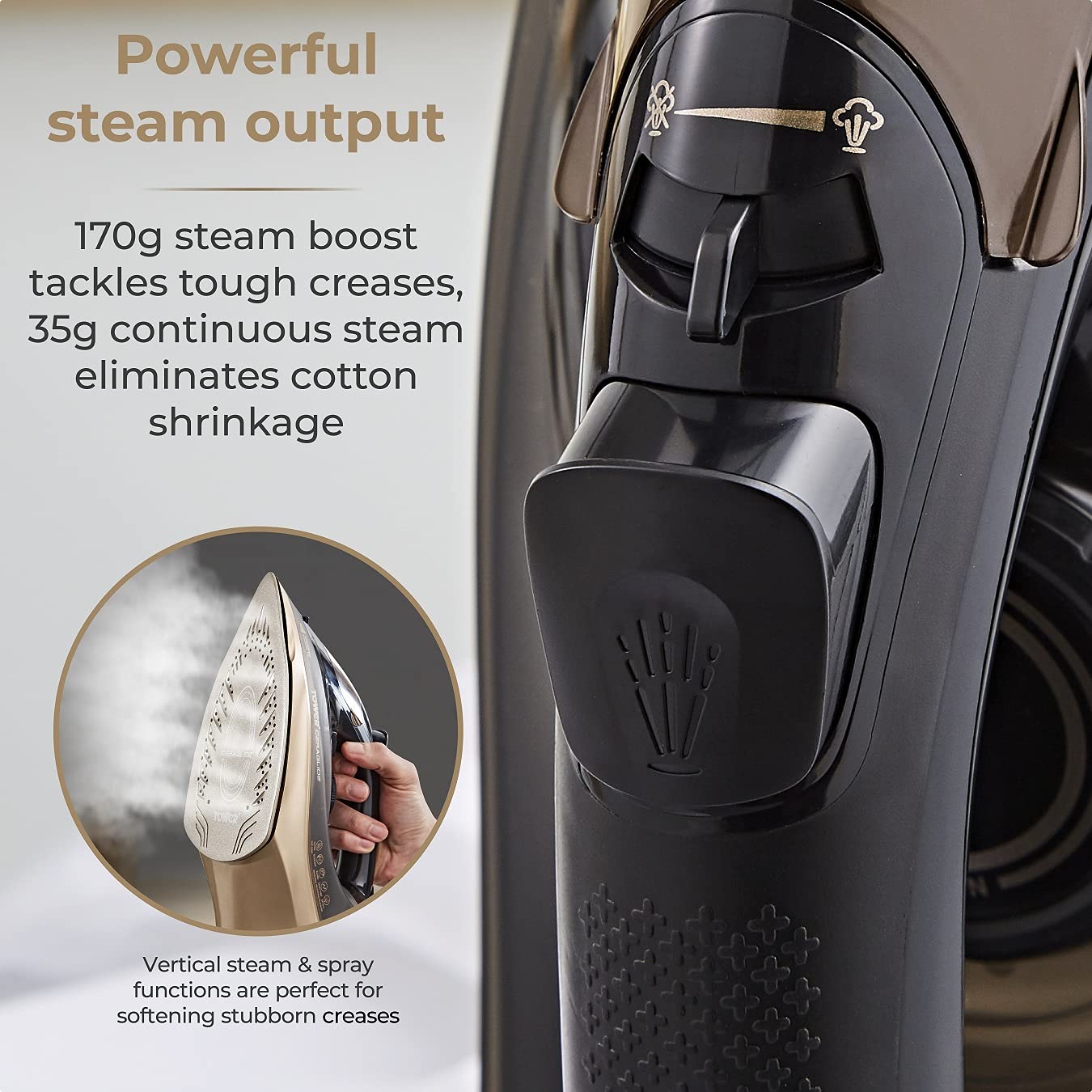 Tower T22022GLD Ceraglide 360 Cord Cordless Steam Iron with Rapid Heat-Up and Recharge, 2800W, Black and Gold