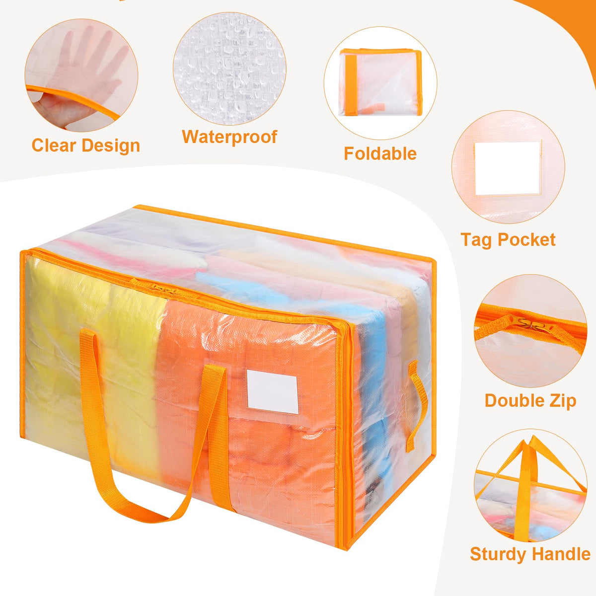Dntorx 6 Pack 105L Moving Bags Clothes Storage Bags Drom Packing Box, Orange