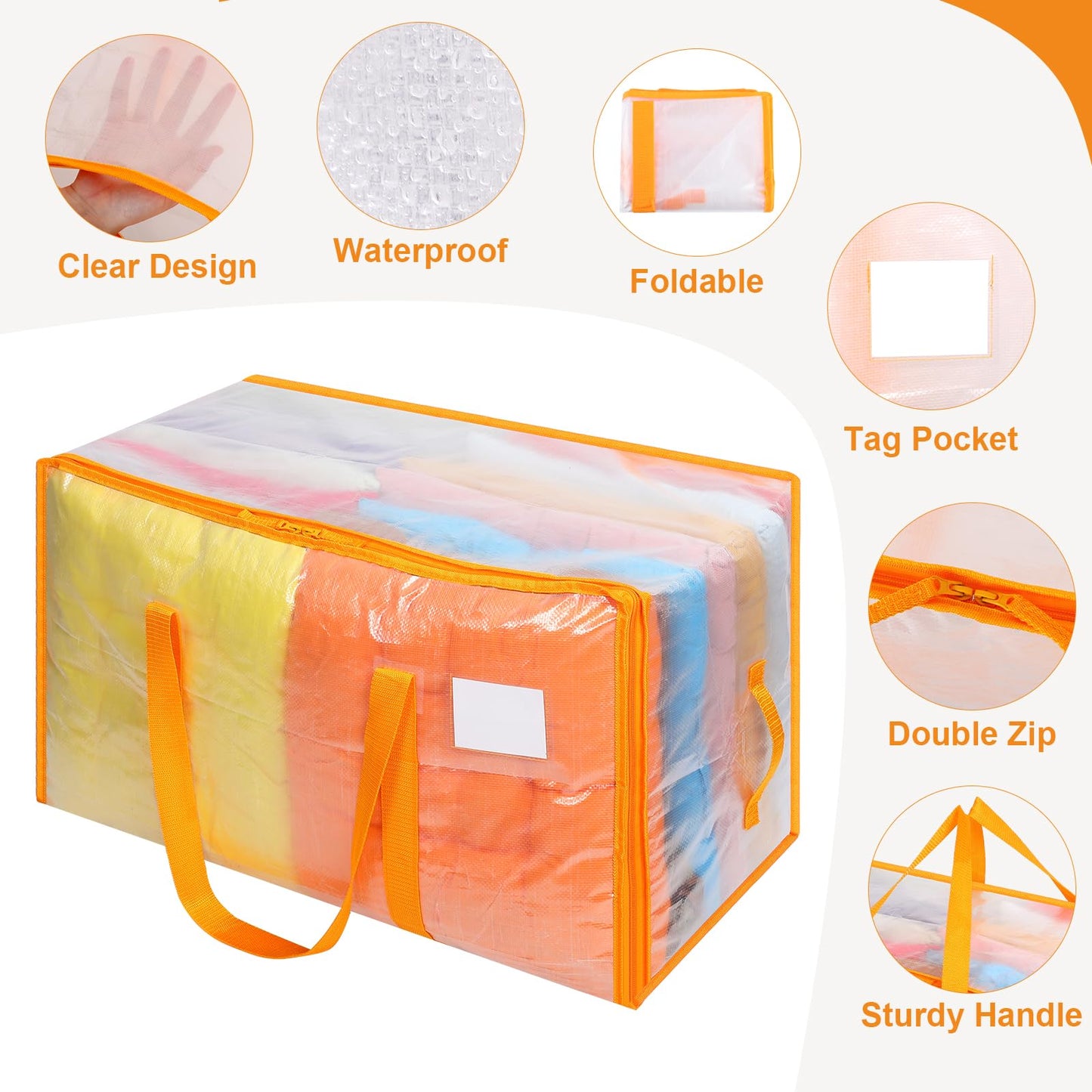 Dntorx 4 Pack 105L Moving Bags Clothes Storage Bags Drom Packing Box, Orange