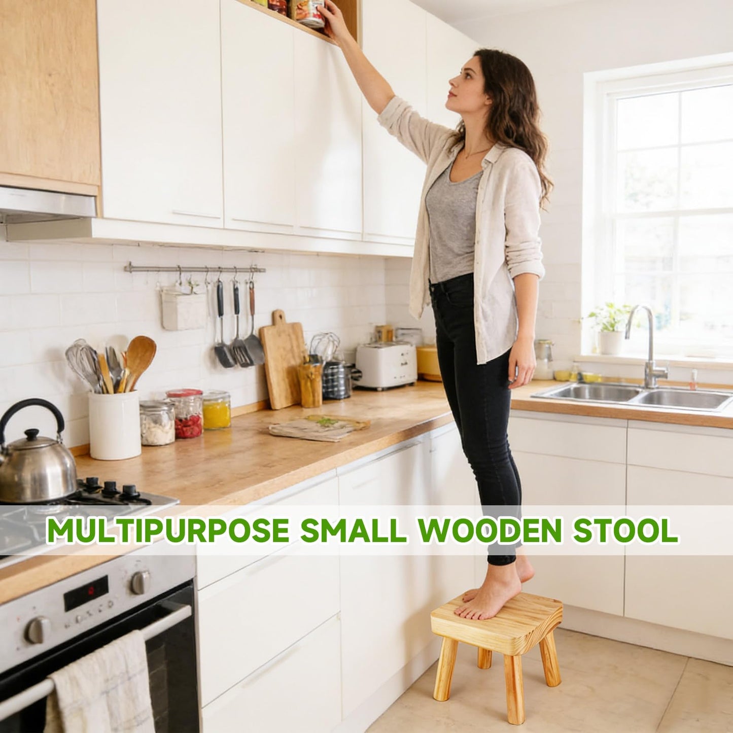 SIGONE Wooden Stool for plants and Footstool 24x22x20cm, Vintage Wooden Stool for Bedroom Bedside Plant Display and Compact Side Table