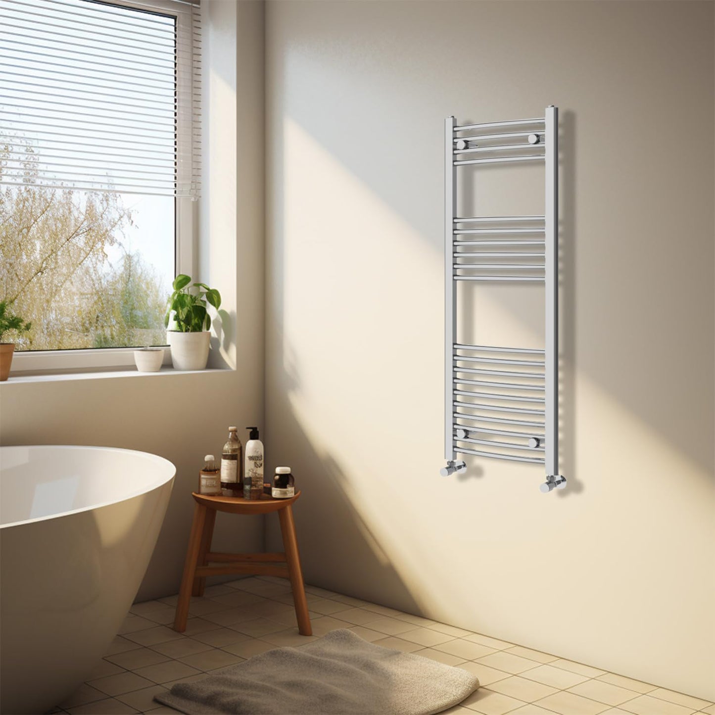 NRG Chrome Heated Towel Rail Curved Designer Bathroom Radiator - 1200×400mm