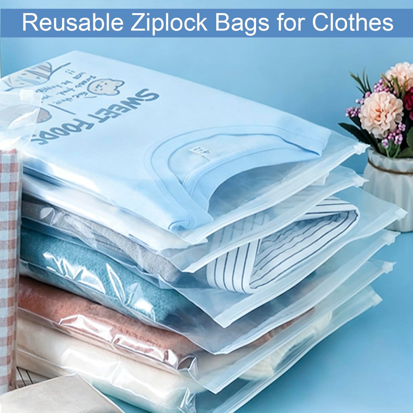 QISF 100 Pcs Large ZipLock Bags for Clothes, 25x35cm Plastic Travel Bags, Reusable Waterproof Hospital Bag Organiser Pouches for Clothes Shoes