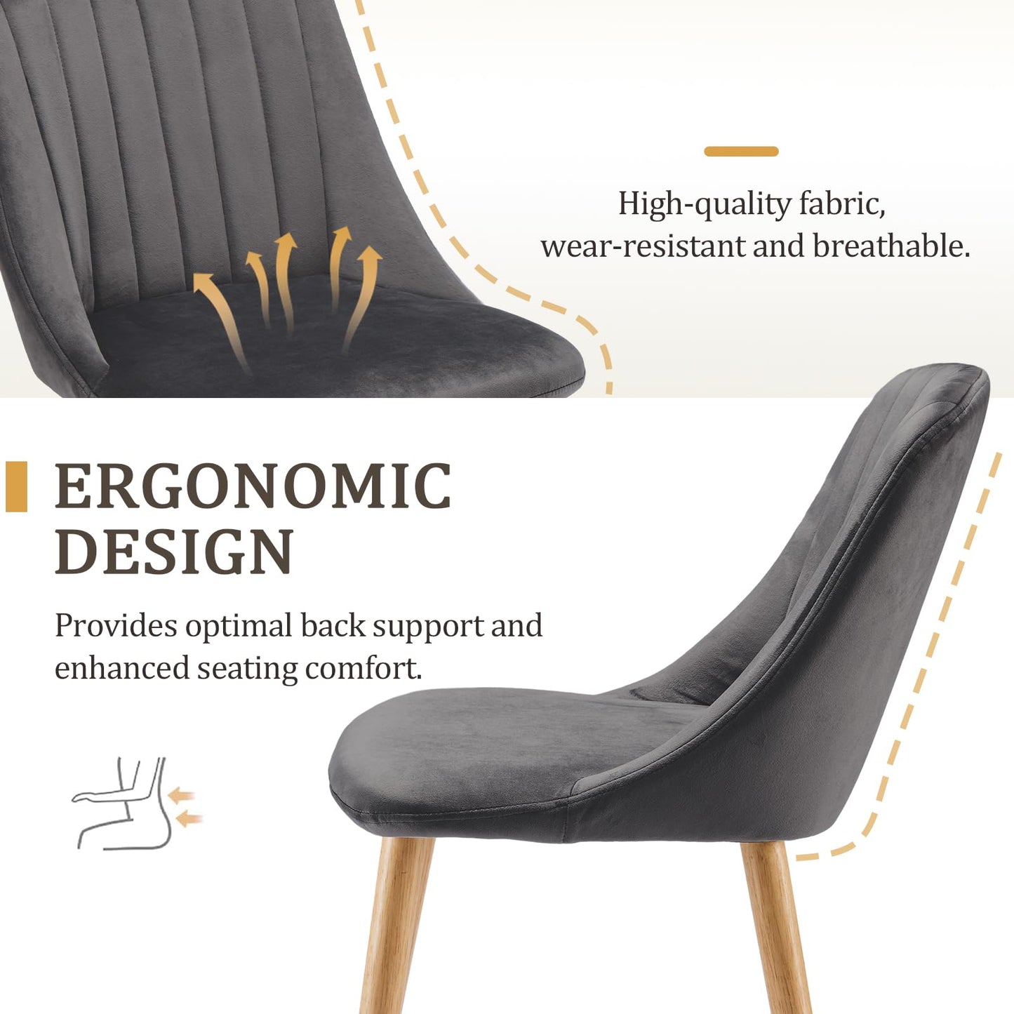 Goeurvant Dining Chairs Set of 4 Upholstered Chairs for Living Room with Wood Legs Velvet Kitchen Chair, Dark Grey