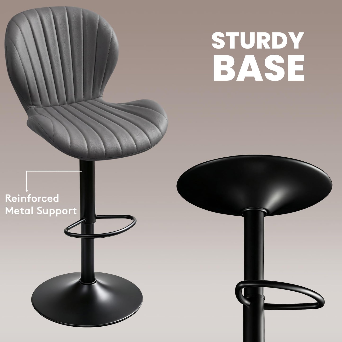 Bar Stools Set of 2, 360°Swivel Bar Chairs, Kitchen Dining Stools, Grey