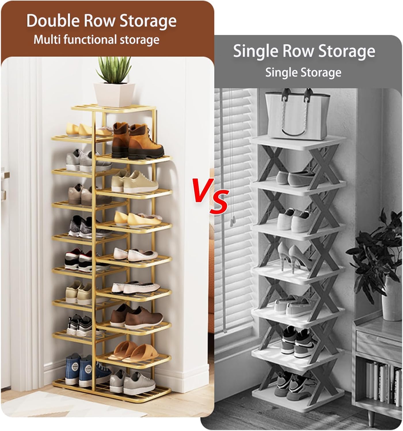 YOUSIS Vertical Shoe Rack Gold Metal, Multi Tier Shoe Storage Organizer