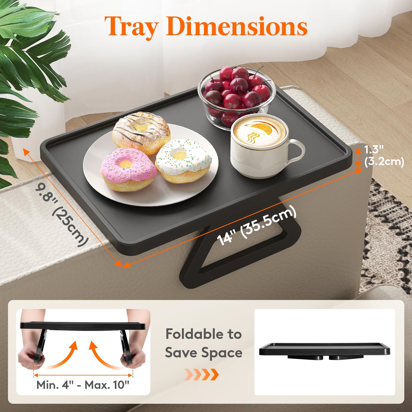 Lifewit Plastic Rotating Couch Armrest Table, Adjustable Sofa Arm Clip Holder Tray for Snack/Fast Food/Fruit/Drink