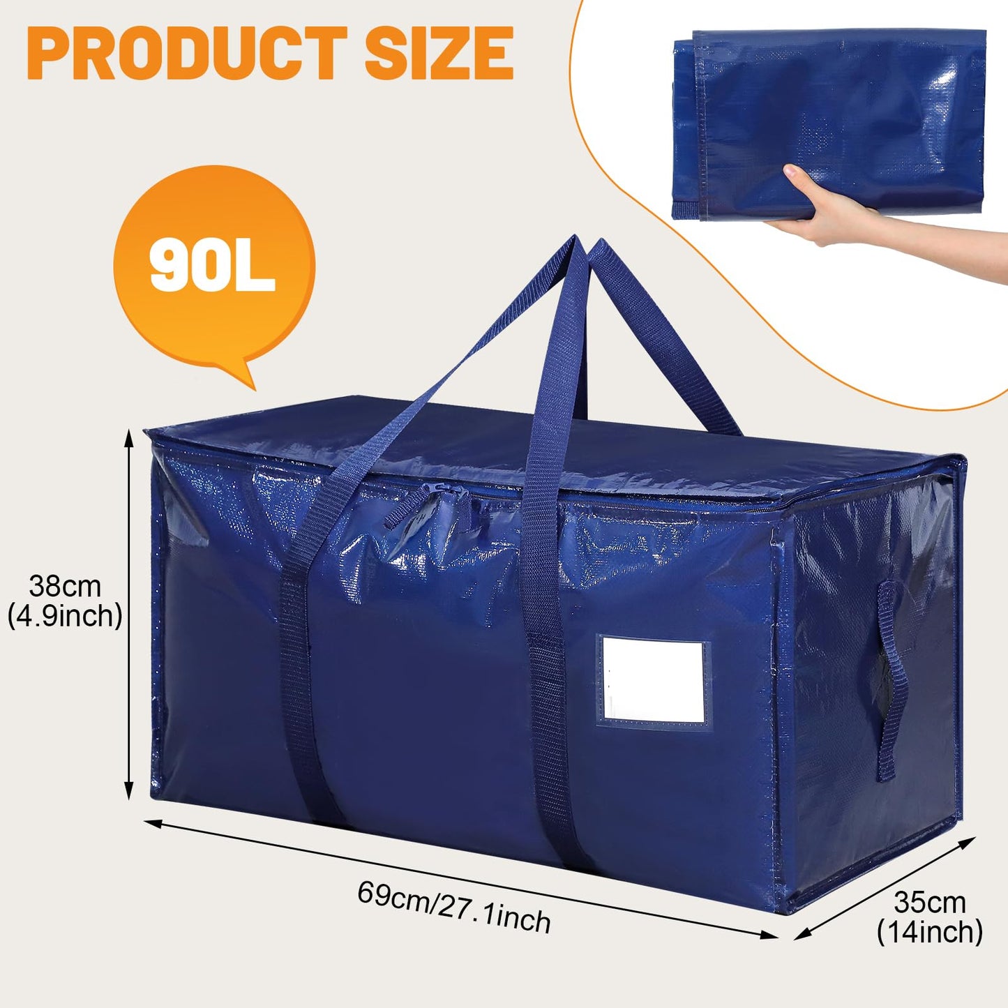 3 Pack 90L Moving Bags with Wrap-Around Handles and Reinforced Bottom, Blue