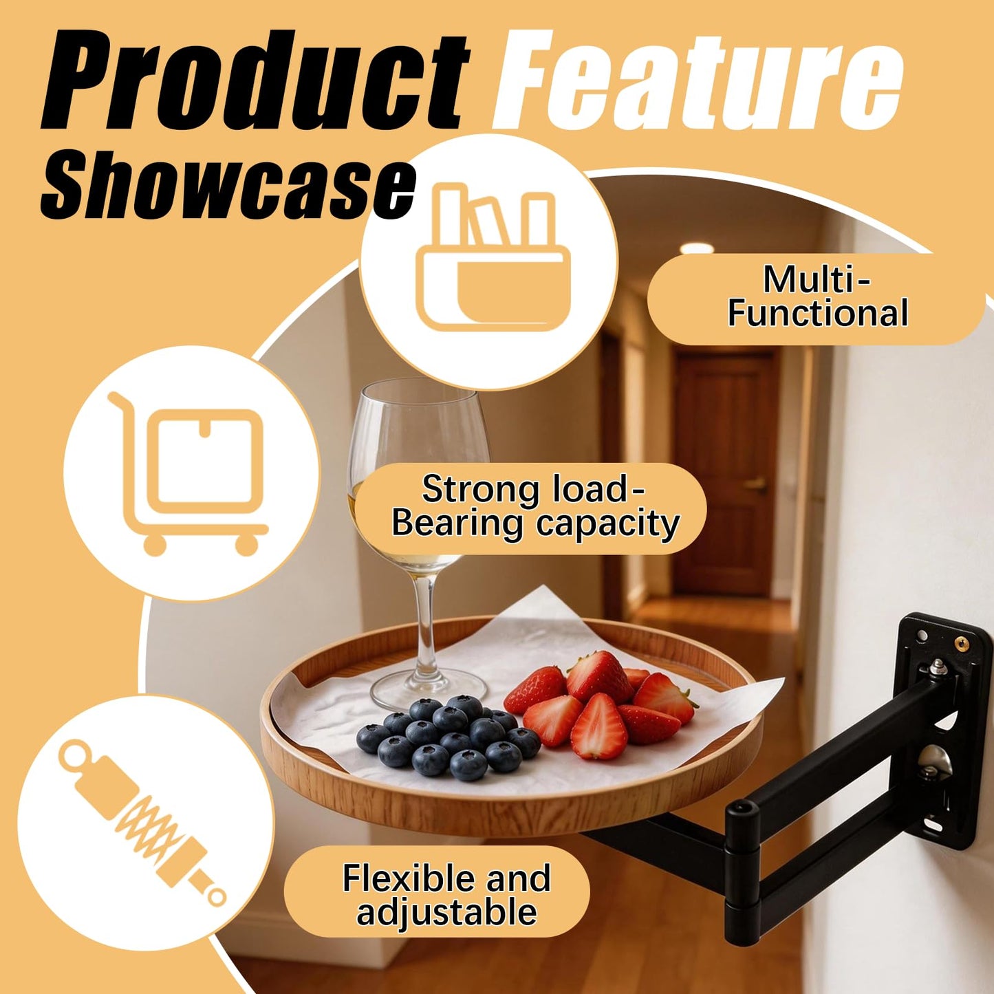 Ysislybin Wall Mounted Folding Table, Bedside Folding Coffee Table, 180° Rotating Floating Shelf Foldable Space-Saving Desk