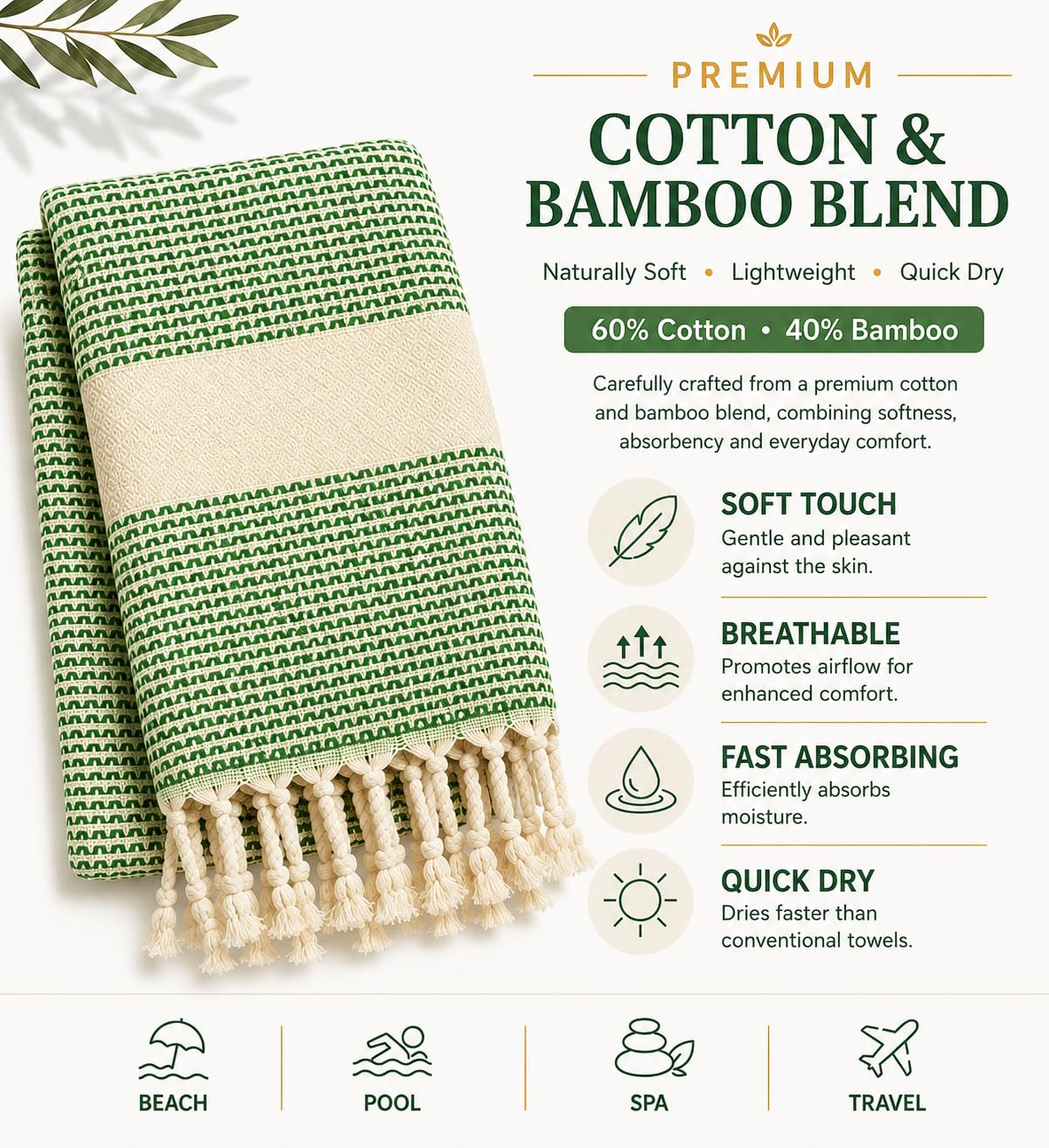 Babila Turkish Hammam Peshtemal Towel | Lightweight & Quick-Drying & Absorbent | Turkish Travel, Spa & Beach Towel | Soft, Compact & Versatile