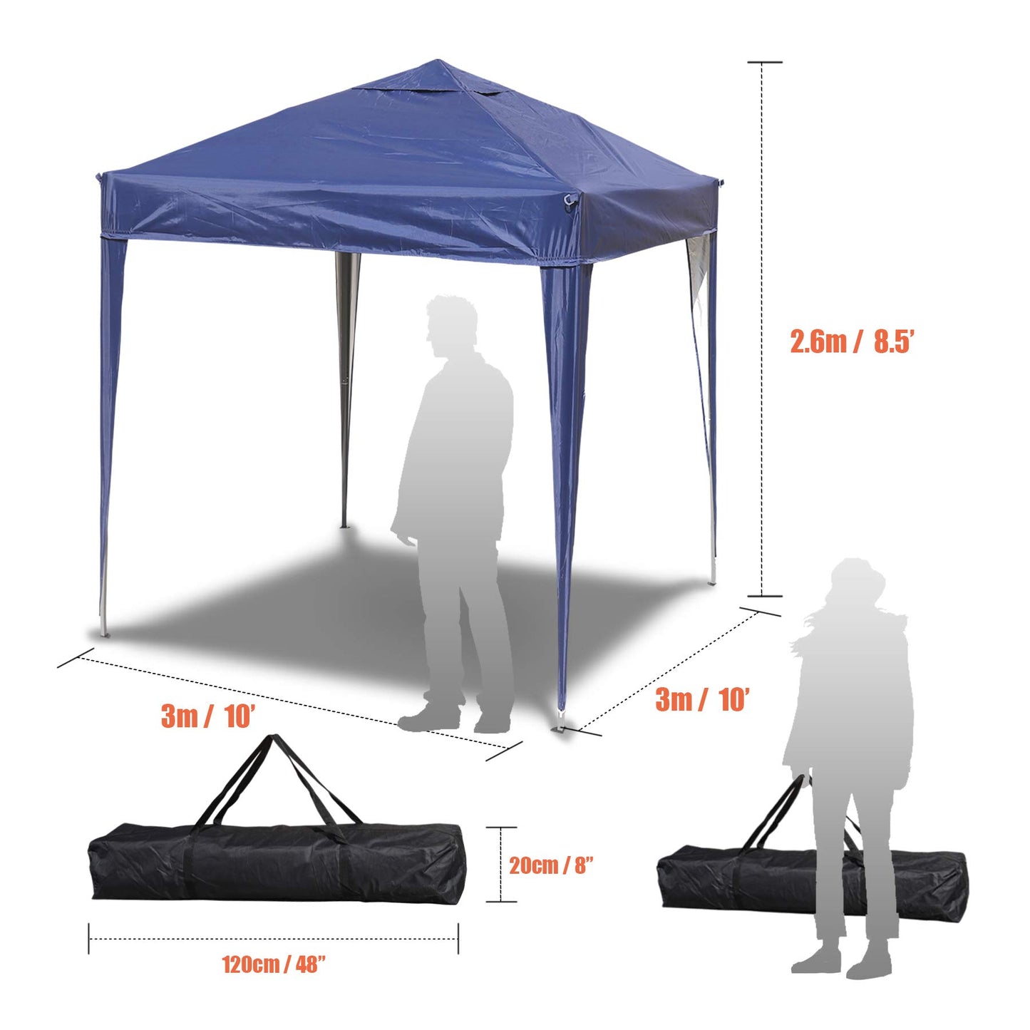 SANHENG Pop Up Gazebo, Pop Up Tent Heavy Duty, Fully Waterproof, All Weather Gazebo ideal for Outdoor Party Camping (3x3m no sides,Blue)