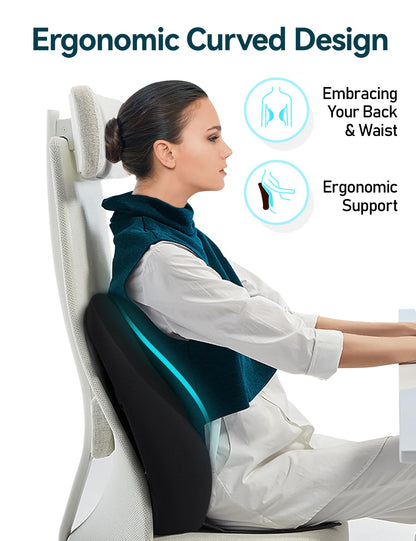 Travel Ease Ergonomic Lumbar Support Cushion, Gel and Memory Foam Back Support Cushion for Office Chairs with Skin-friendly Cover for Comfort Black