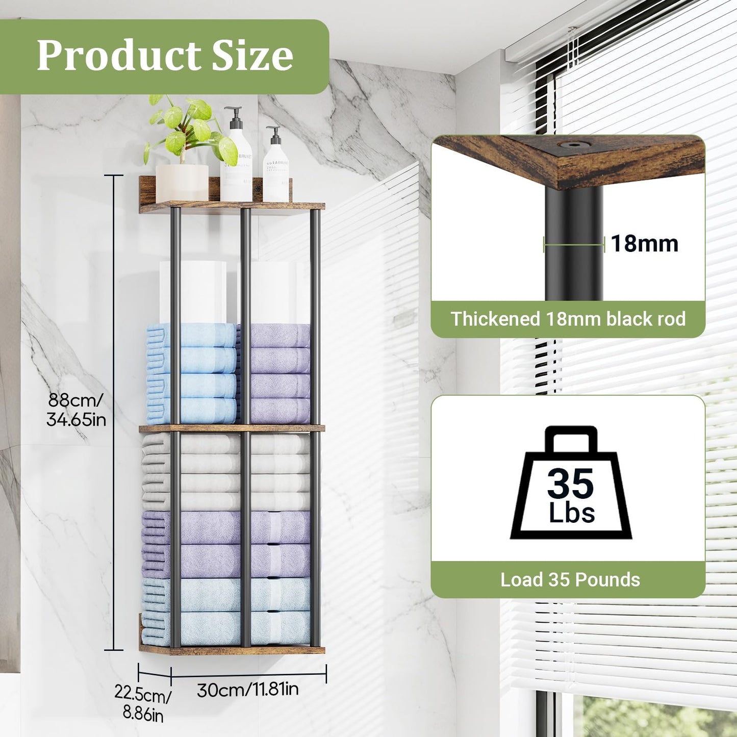Large Capacity Three-Layer Towel Racks for Bathroom Wall Mounted, Updated 3 Bar Bath Towel Holder for Bathroom Wall