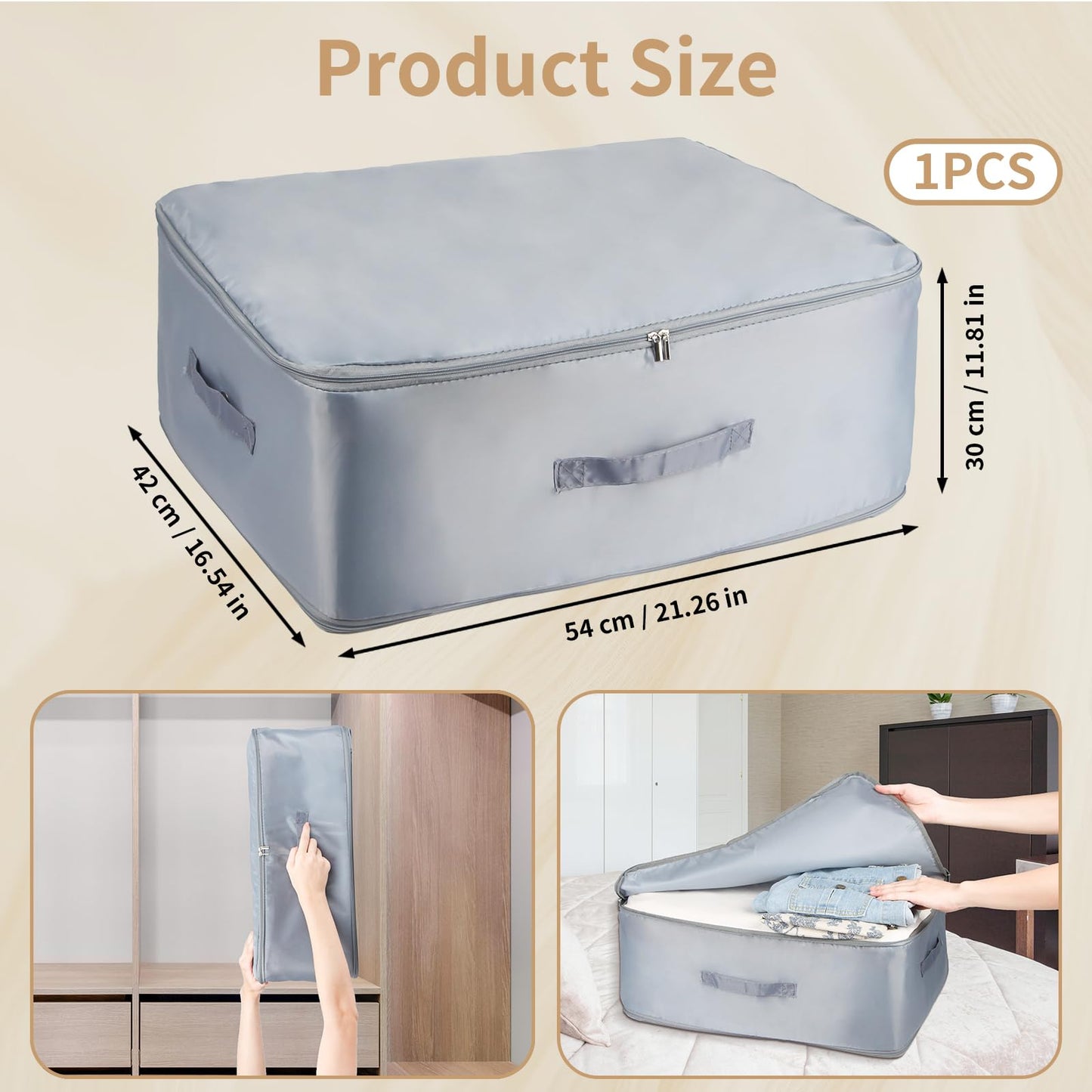 Self-Compressing Storage Bag, Large Movable Duvet Organiser, Grey