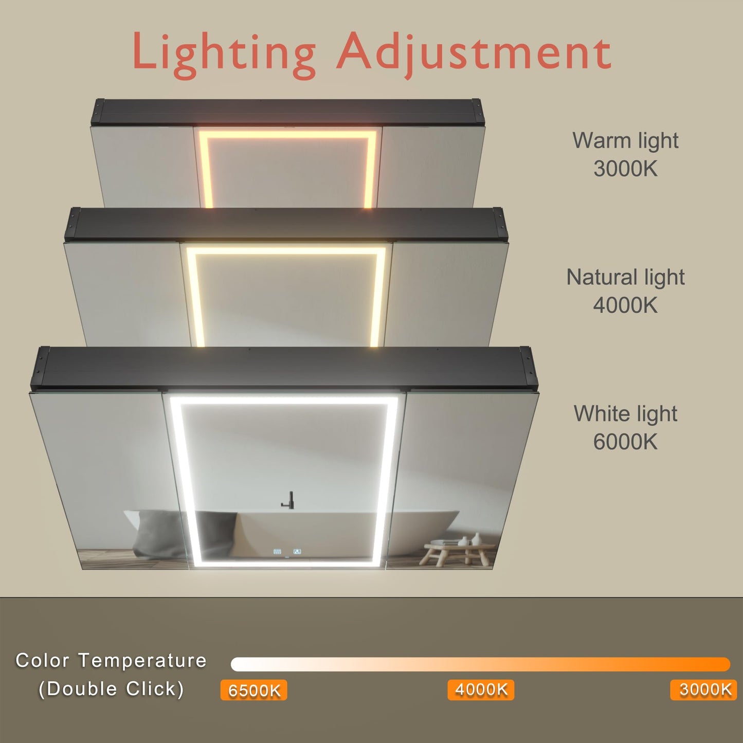 100 x 70 cm Three Doors Aluminum LED Bathroom Medicine Cabinet with Mirror