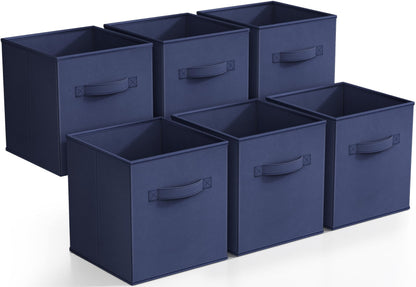 Sorbus Foldable Storage Cube Basket Bin 6 Pack, Navy Blue