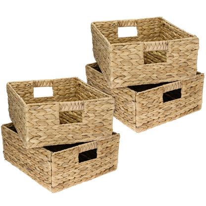 HMF storage basket compatible with KALLAX half shelf, basket woven from water hyacinth with handles | Set of 4 | 30 x 34 x 15 cm | Natural