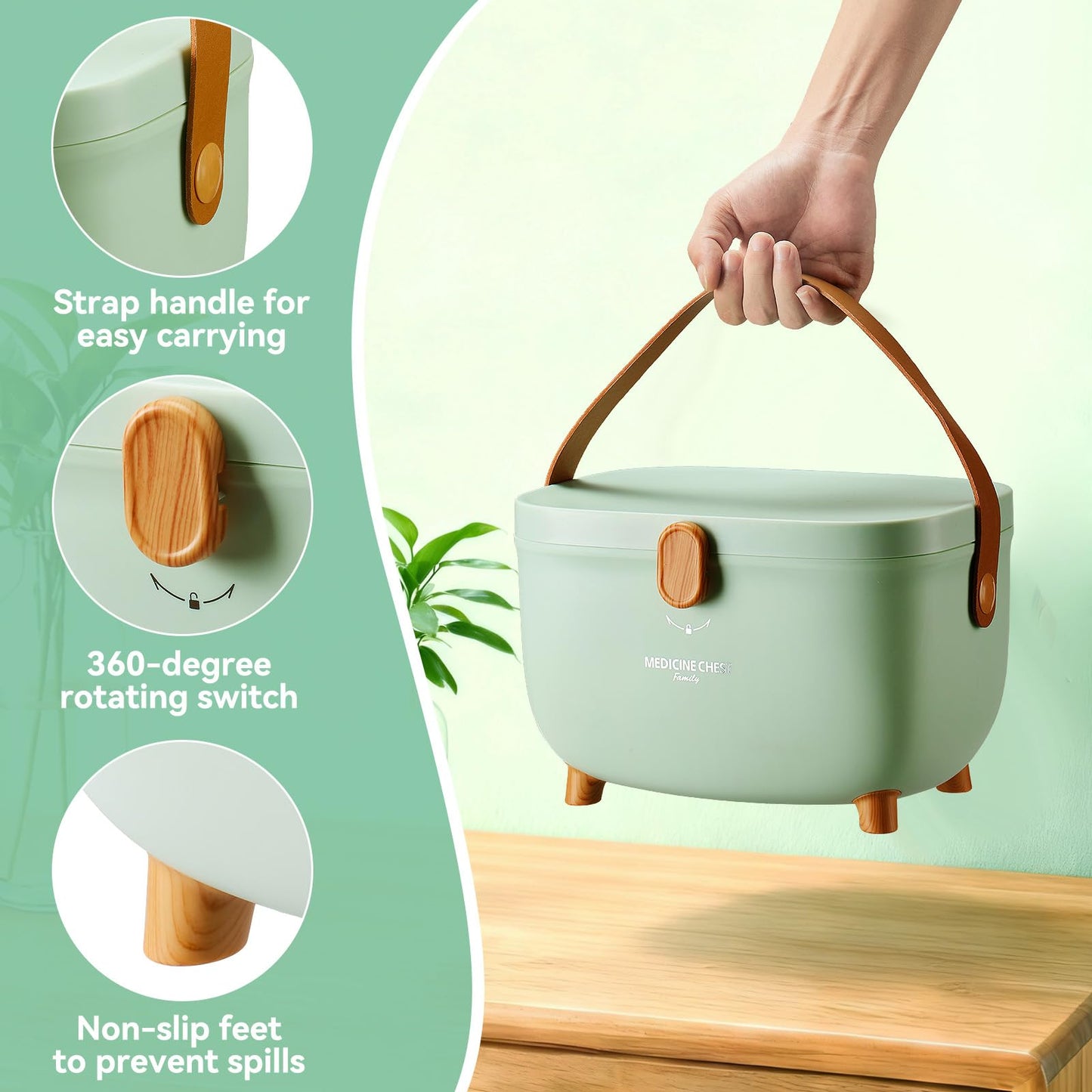 Esilihom Medicine Storage Box, Double Layer First Aid Organiser with Handles,Lockable Medicine Storage Box Organiser