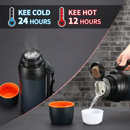 Olerd Large Flask - 2.5l Stainless Steel Insulated Bottle for Travel with BPA Free Cup - Oversized Vacuum Bottle