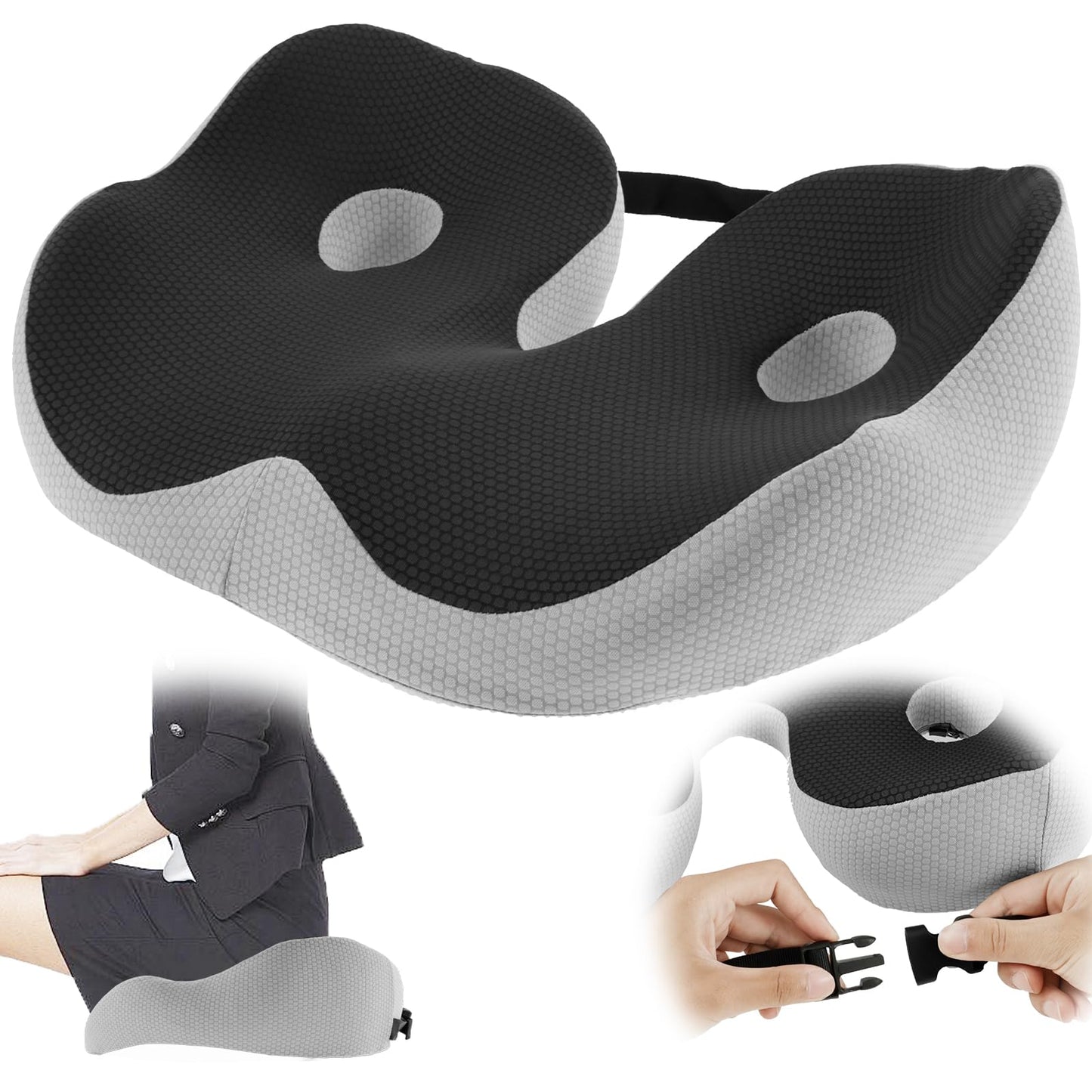 Coccyx Cushion for Tailbone Pain, Adjustable Memory Foam Non-Slip Seat Pads, Ergonomic Seat Cushion, Coccyx Pain Relief Cushion for Office Chair