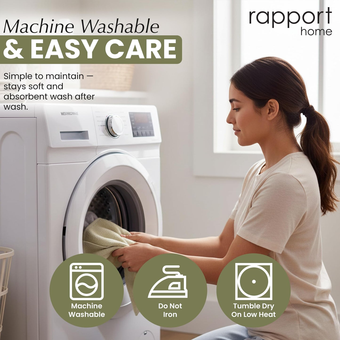 Rapport Home Eden Weave Face Towels 2-Pack Luxurious 100% Cotton 500gsm Soft Absorbent Face Cloths, Oeko-Tex Certified Bathroom Hand Towels | Olive
