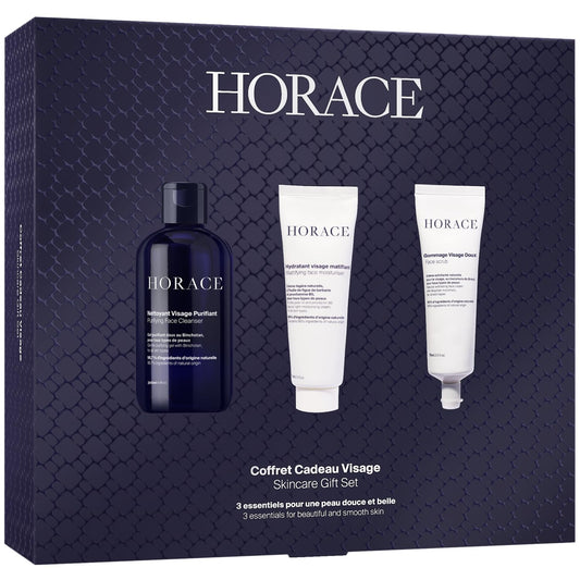 HORACE Face Kit for Men - Gift Set with Purifying Face Cleanser, Gentle Face Scrub, and Mattifying Face Moisturiser - Skincare Set for Cleansing and