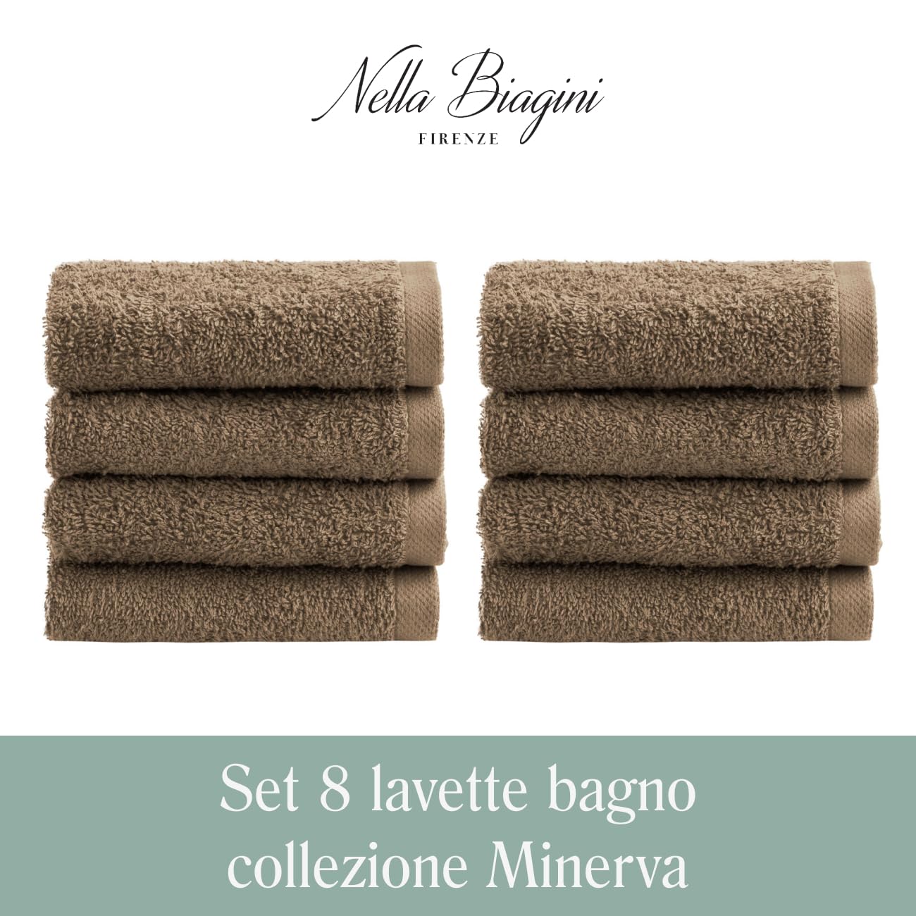 NELLA BIAGINI Minerva Bathroom Washcloths 30 x 30 cm, Set of 8, 100% Pure Terry Towel, Cotton, 420 g/m², Made in Italy, Soft, Absorbent, Practical