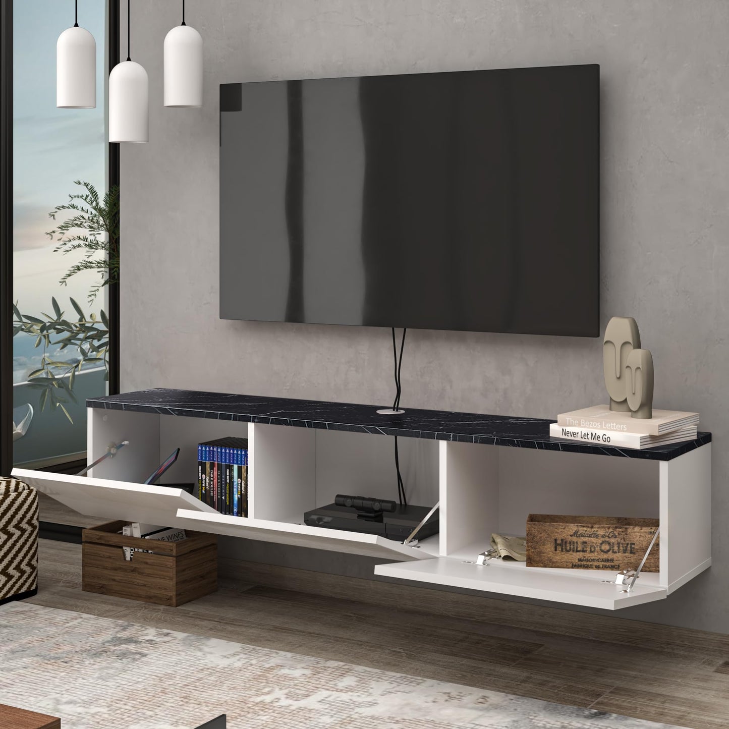 Atelier Mobili Floating TV Stand for 75/65 Inch TV, Wall Mounted Entertainment Center, TV Console