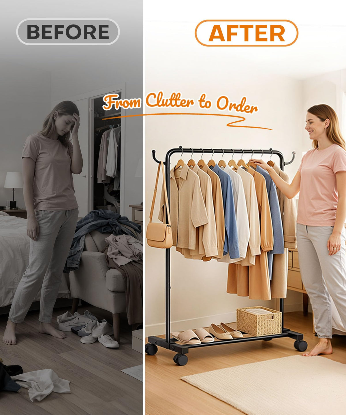 Yorbay Portable Clothes Rack for Bedroom: 4 Lockable Wheels Move Rooms