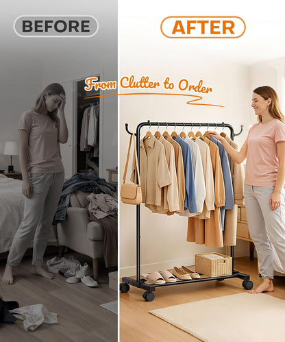 Yorbay Portable Clothes Rack for Bedroom: 4 Lockable Wheels Move Rooms